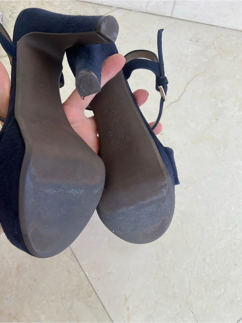 Marni Dark Navy Blue Suede T-Strap Bow Platform Sandals with Dust Bags